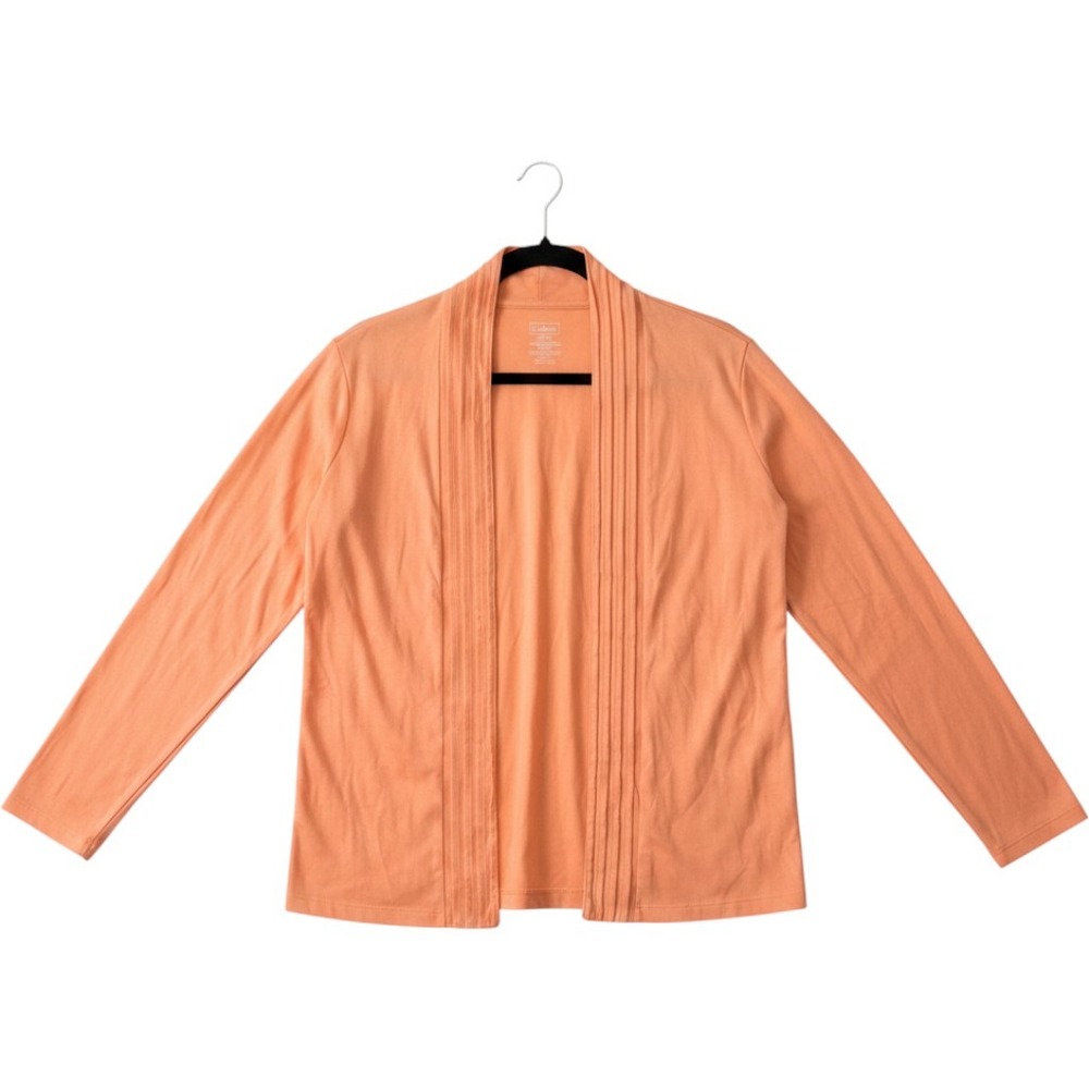 LL Bean Womens coral Supima Cotton Pleated Open Front Cardigan Large Reg